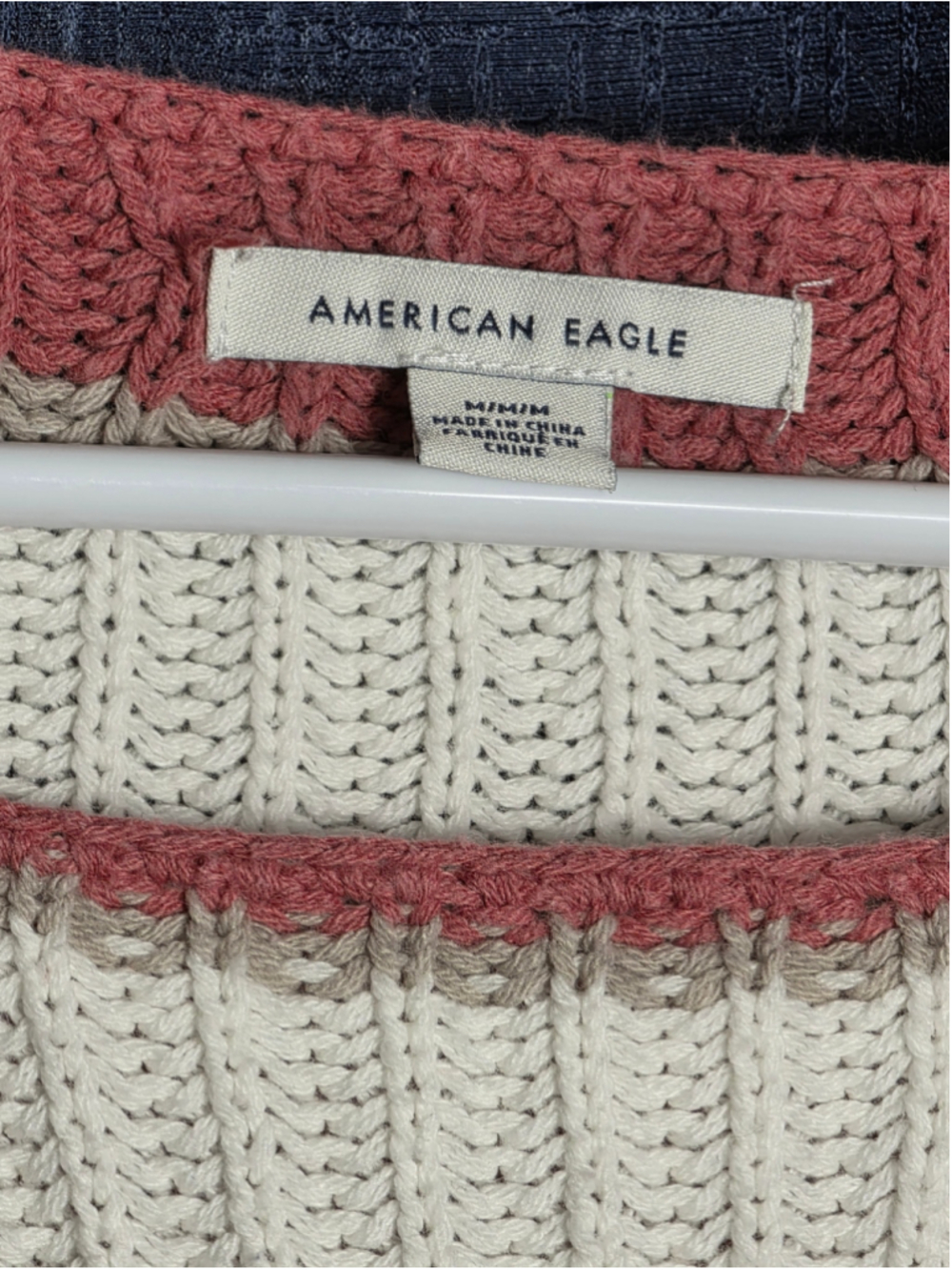 Women's American Eagle Striped Cropped Sweater Pink Mauve Cream M grandmacore - Picture 2 of 4